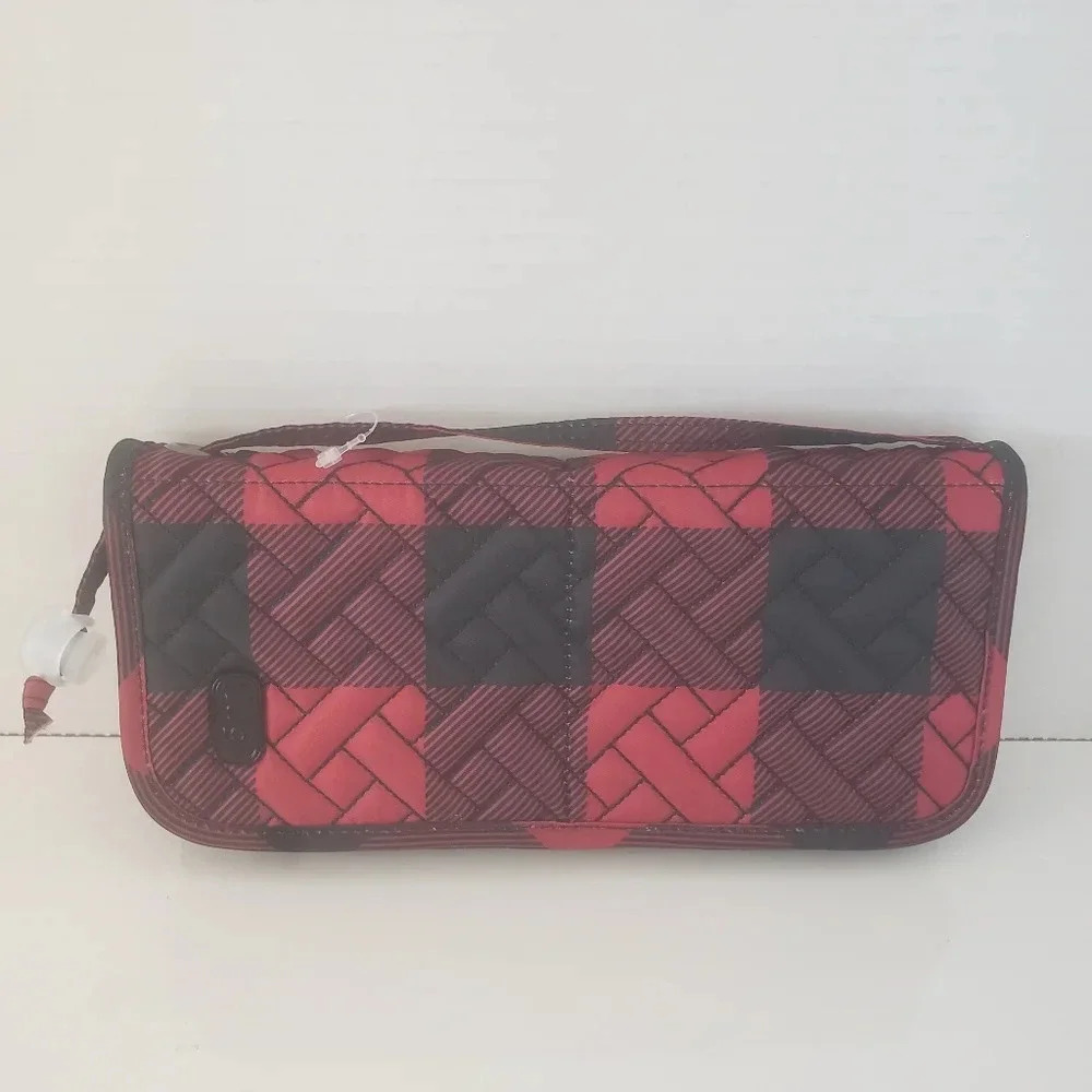 Lug Sleepers Red/Black Buffalo Check Travel Make Up Brush Holder.